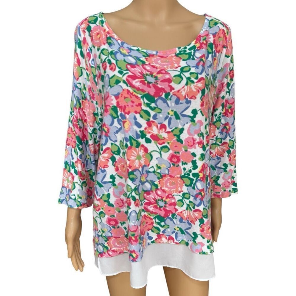 Talbots women's cotton blend layered floral print top with 3/4 sleeves size 2X